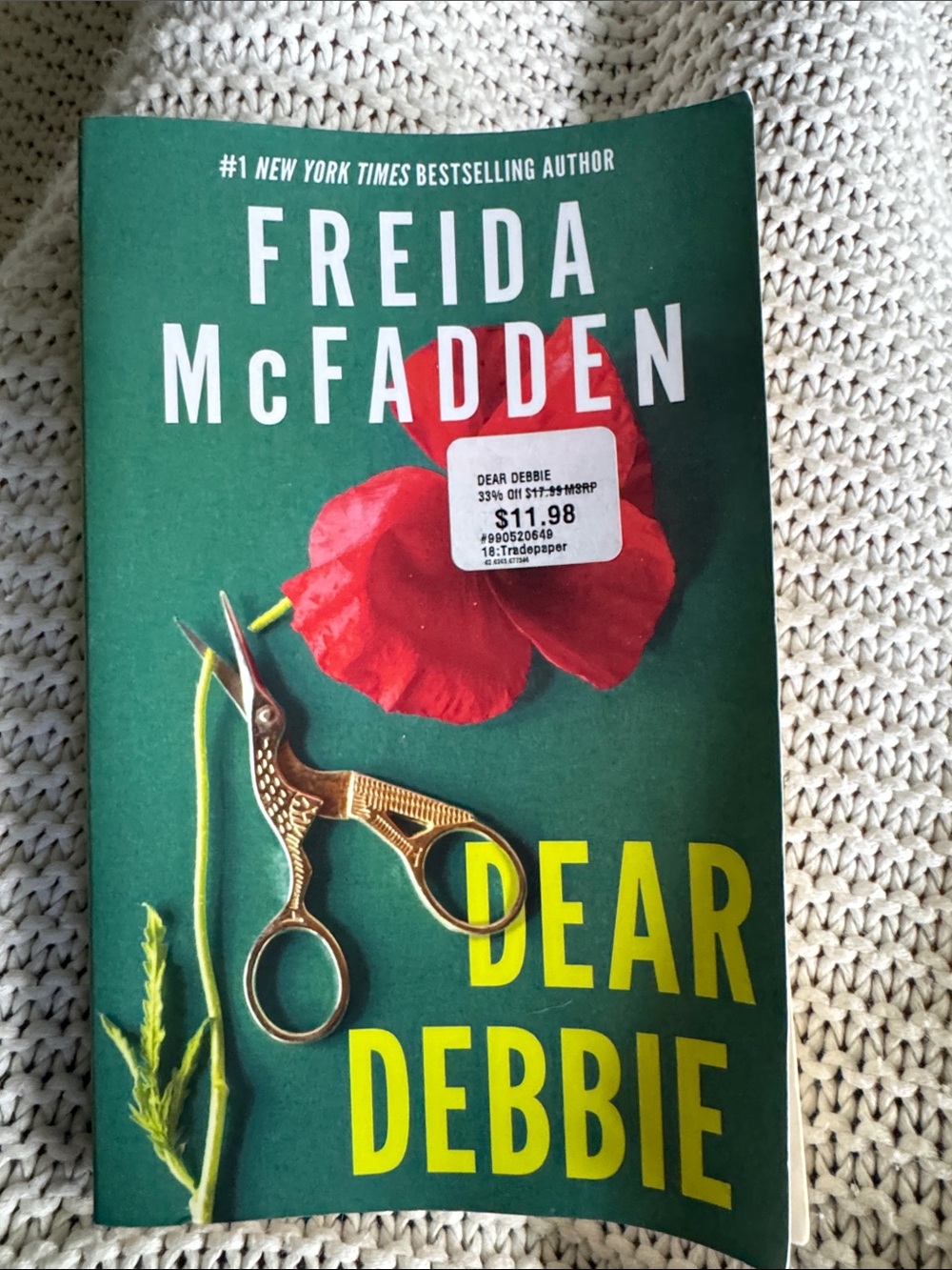 Freida McFadden "Dear Debbie" Paperback — Green Cover with Red Poppy